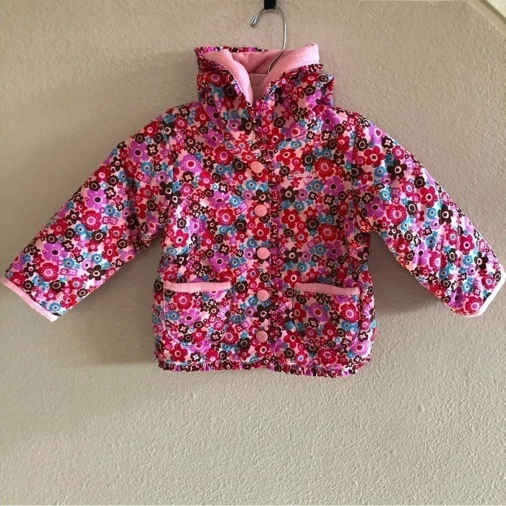 Oshkosh B’gosh Baby Girl Floral Ruffles Hooded Jacket Size 18M